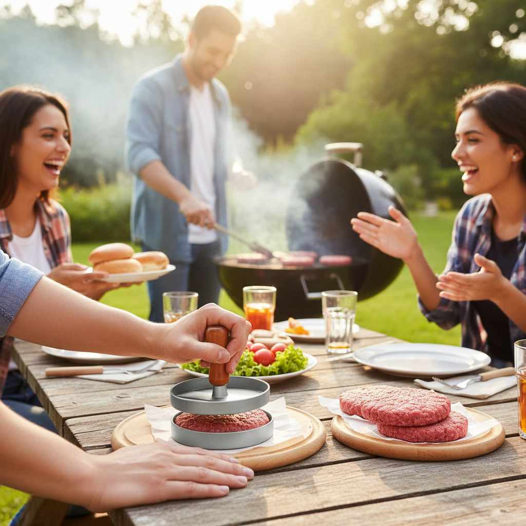 Hamburger Meat Press Patty Maker Stainless Steel Hamburger Mold Non-Stick Burger Meat Maker with 100 Patty Papers Kitchen Grill