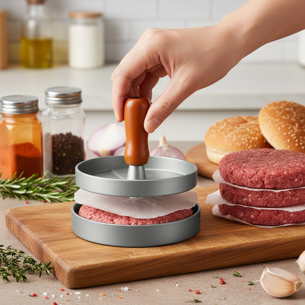 Hamburger Meat Press Patty Maker Stainless Steel Hamburger Mold Non-Stick Burger Meat Maker with 100 Patty Papers Kitchen Grill
